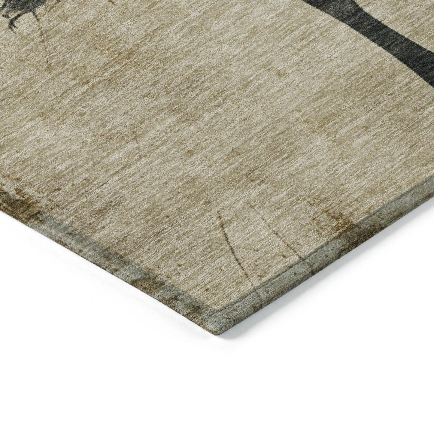 3' X 5' Beige And Charcoal Horse Washable Indoor Outdoor Area Rug