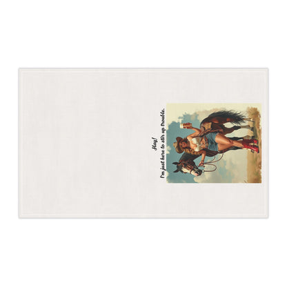 Cowgirl Tea/Bar Towels - "Hay! I'm just here to stir up trouble." Rustic Kitchen and Bar Decor, Western Home, Gift for Horse Lovers, Country Style, Cooking Essentials