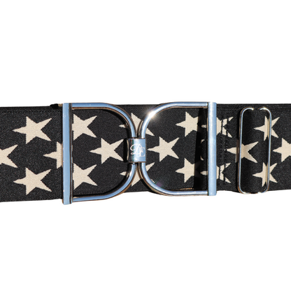 Snaffle Comfort Fit Belt - Black with Cream Stars (2" wide)