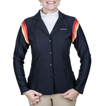 Equine Couture Women's EquiVent Gradient Show Coat- Black w/ Red Stripes- 1X