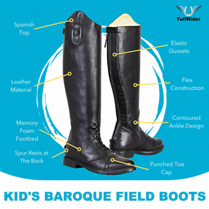 TuffRider Kids Baroque Leather Back Zipper Field Boots - Color: Black | Pack Of: 1