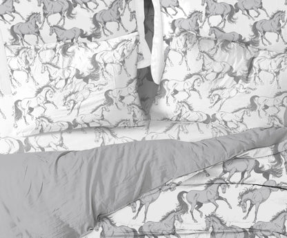 AWST Int'l "Lila" Elegant Horse Sheet Set- White w/ Gray