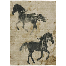 3' X 5' Beige And Charcoal Horse Washable Indoor Outdoor Area Rug