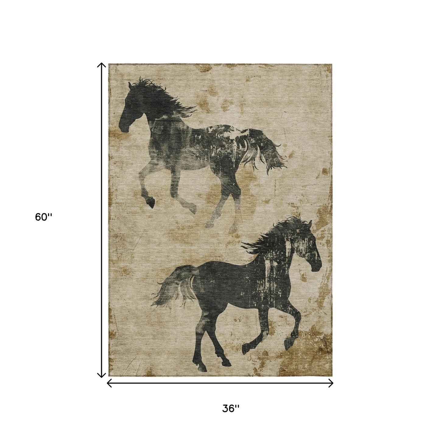 3' X 5' Beige And Charcoal Horse Washable Indoor Outdoor Area Rug