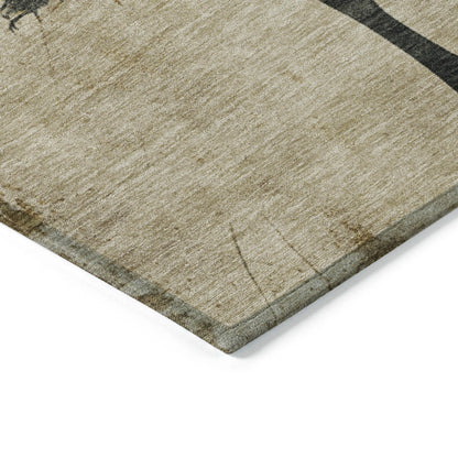 3' X 5' Beige And Charcoal Horse Washable Indoor Outdoor Area Rug