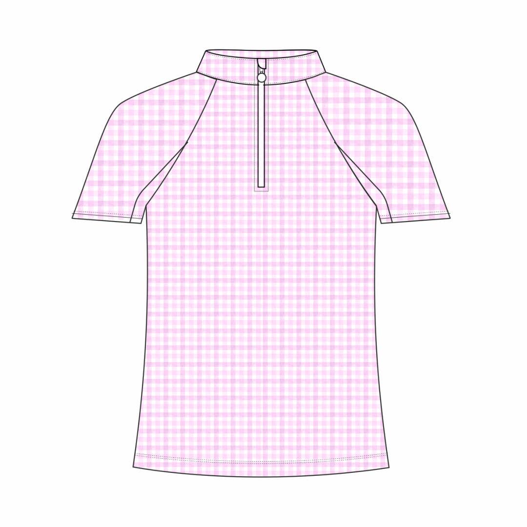 JPC Equestrian - Dapplebay Kids Pink Gingham 1/4 Zip - Short Sleeve