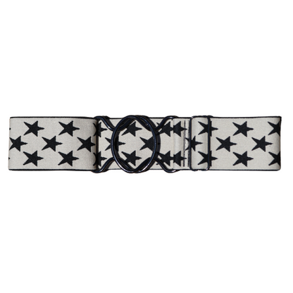 Snaffle Comfort Fit Belt - Cream with Black Stars (2" wide)