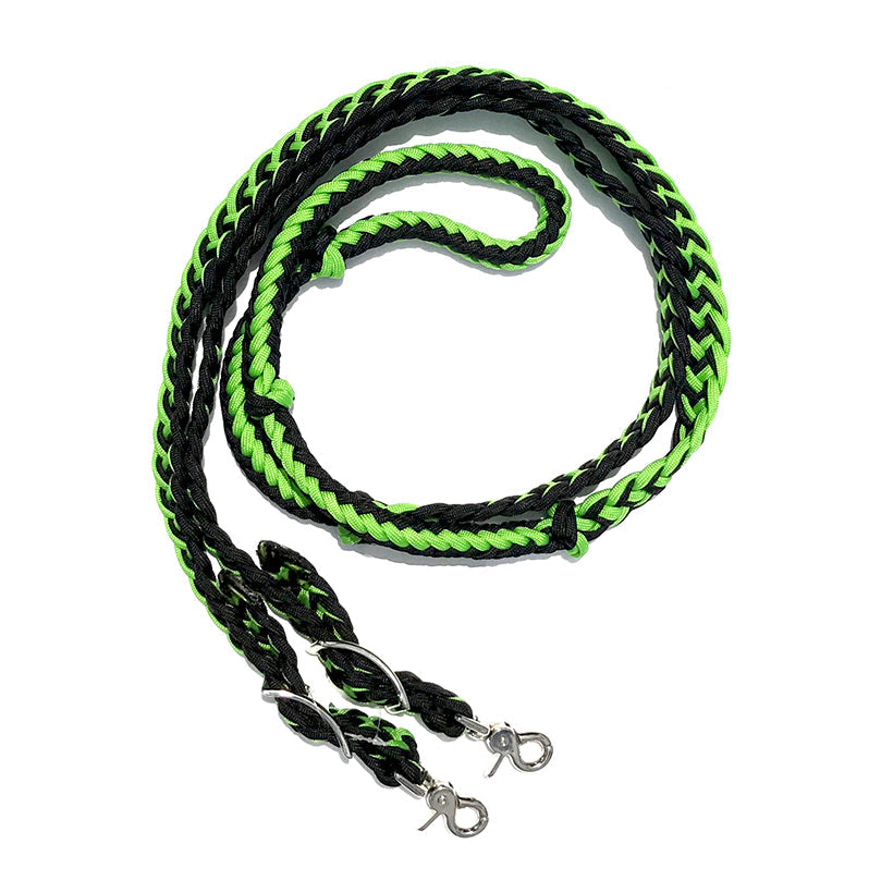 Braided Barrel / Roping Reins 8 Ft, 2 Nickel Plated Scissor Snaps, 2 Tone Colors