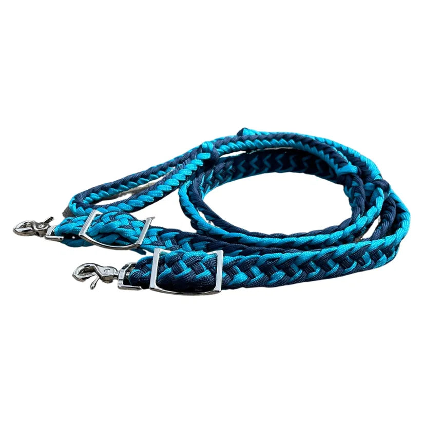 Braided Barrel / Roping Reins 8 Ft, 2 Nickel Plated Scissor Snaps, 2 Tone Colors