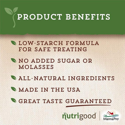 Manna Pro Nutrigood Low-Sugar Horse Treats – Apple Flavor, Healthy Natural Reward for Horses and Ponies, No Added Sugar, Made in USA, Low-Starch Equine Snacks, Supports Diets, 4 lb Bag