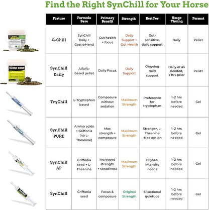 SynChill Oral Horse Calming Gel, 100% Natural & Nutritional Supplement, Lab Proven Results, Designed for Focus & Performance, Approved by Olympic Professionals & Veterinarians, Made in USA - 3-Pack
