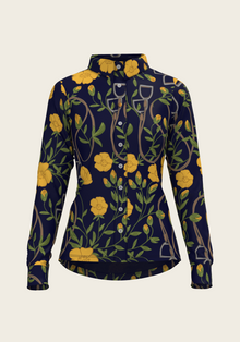 Navy Stirrups Ladies Casual Button Shirt