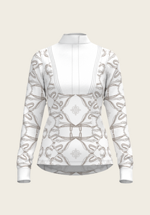 Short Pleated Roped Bridles on White Long Sleeve Show Shirt