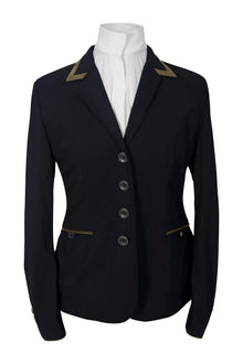 Grand Prix Saltare Premio 4 Button Riding Show Coat, Black with Moss Green