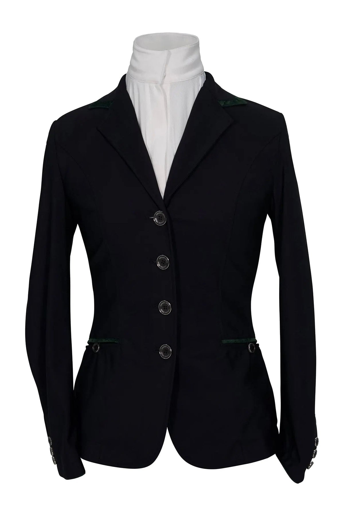 Grand Prix Saltare Premio 4 Button Riding Show Coat, Black with Dark Green