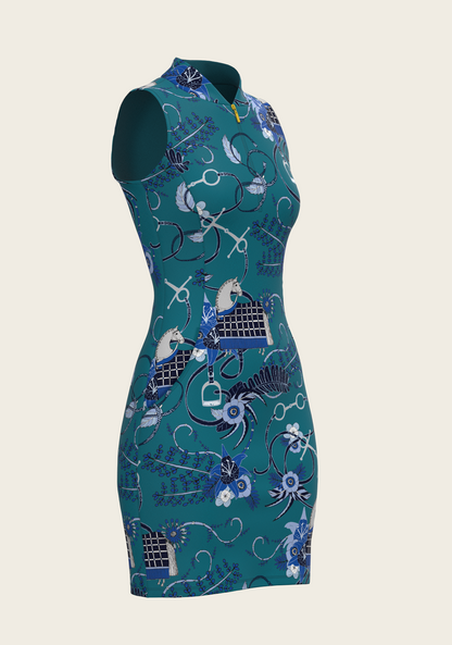 Botanical Blue on Harbor Blue Golf Dress