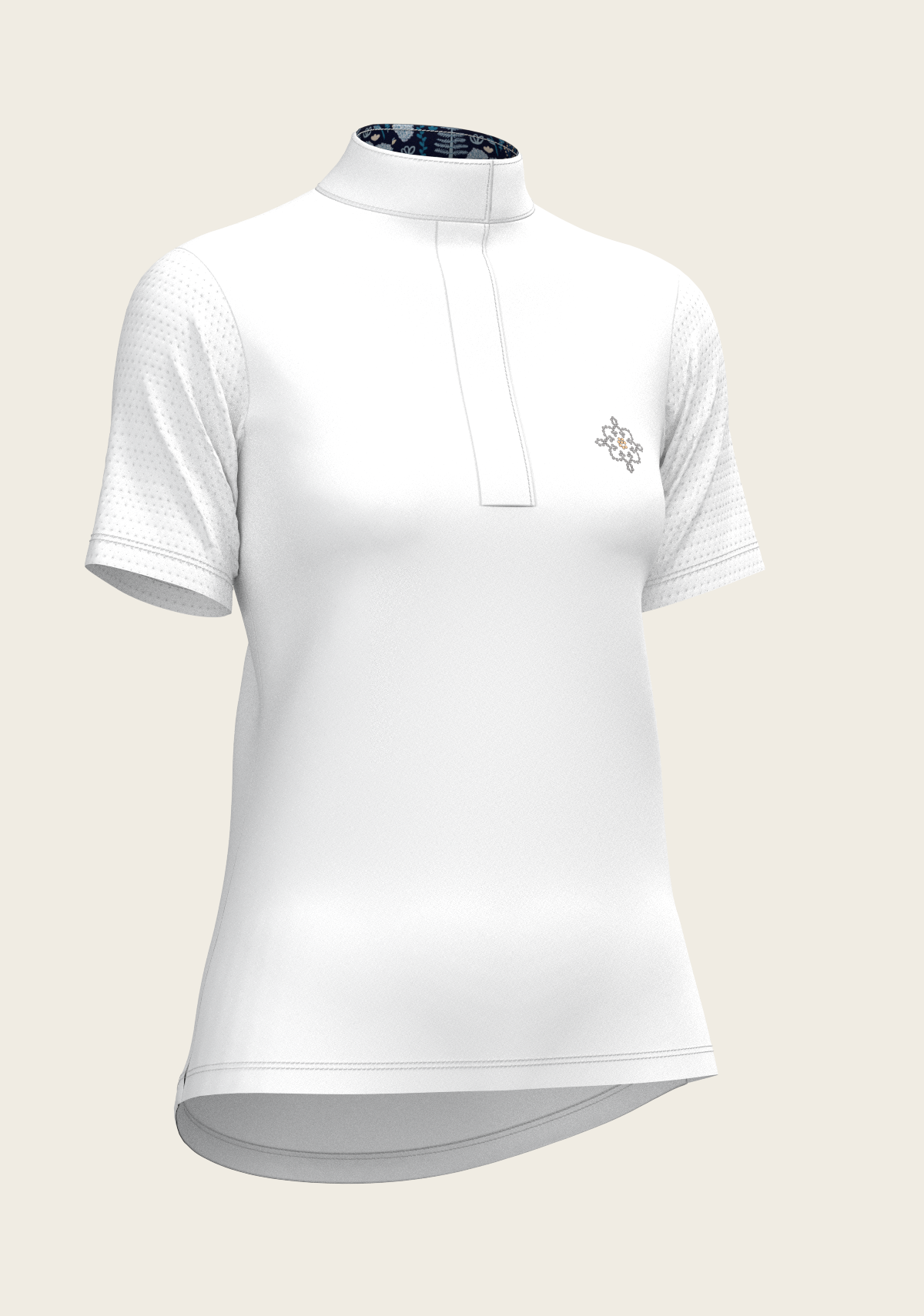  White with Forest on Navy Inner Details Short Sleeve Show Shirt