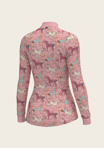 Roped Horses on Rose Quarter Zip Sun Shirt